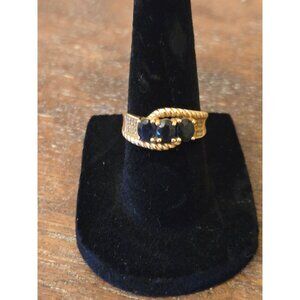 Vintage 14K Gold Midnight Blue Sapphire  Trilogy Ring 3 Stone Navy Sapphire 6.5